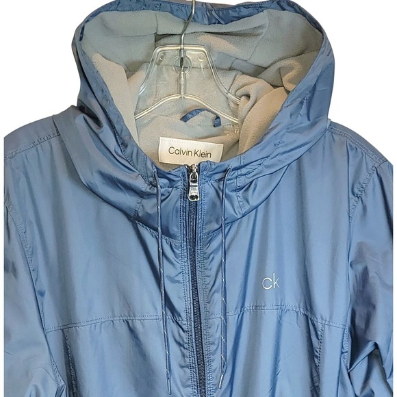 Calvin Klein Fleece Lined Hooded Full Zip Windbreaker Jacket Sz XL Gray Blue - Picture 5 of 16